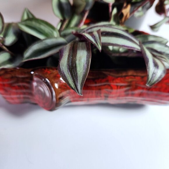 Blue Mountain Red Log Planter TV Top Bookcase Shelf 1960s Vibe - Picture 2 of 10